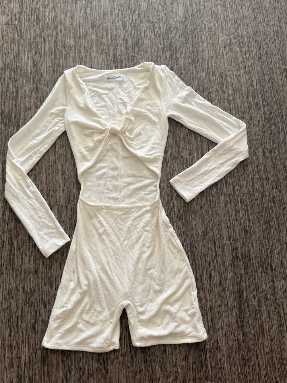 Cream Twist-Front Long Sleeve romper
